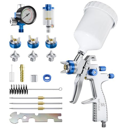 LVLP Air Spray Gun Premium Kit with 1.3/1.5/1.7mm Nozzle & Air Regulator,Automotive Paint Sprayer, for Cars & House DIY Painting Gun - color: LVLP Steel