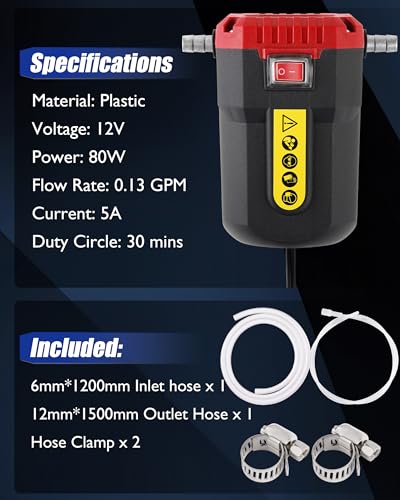 12V 80W Engine Oil Extractor Pump, Electric Oil Pump for Car Oil Change, Car Fluid Pump for Motor Oil, Gear Oil, Transmission Fluid Transfe, Red