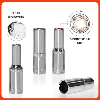 Egofine 10PCS 1/2” Drive Deep Socket Set,Metric Socket Set（10mm-21mm,6 Point Socket Set With Hanging Bracket,Cr-V Steel - color: 10pc Deep Socket Set, size: 1/2