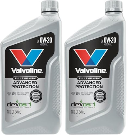 Valvoline Advanced Full Synthetic SAE 0W-20 Motor Oil 1 QT (Pack of 2) - size: 1 QT (Pack of 2), style: Advanced Protection