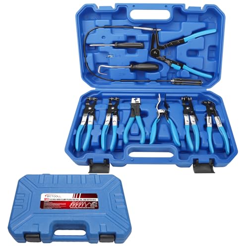 BETOOLL 9pc Hose Clamp Pliers, Professional Automotive with Flexible Wire Long Reach, Clic R Type Swivel Jaw and Flat Band Pliers for Coolant Radiator Heater/Water Hose (Blue) - color: Blue, size: 9pcs