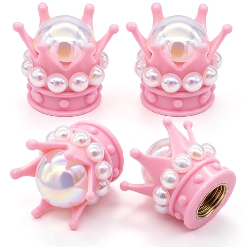 4PCS Crown Bling Tire Stem Valve Caps, Crystal Diamond Tire Air Cap Set Universal Copper Core Stem Covers for Cars, SUV, Trucks, Bikes, Motorcycles, Bicycles (Pink & White) - color: Pink & White Round Bling