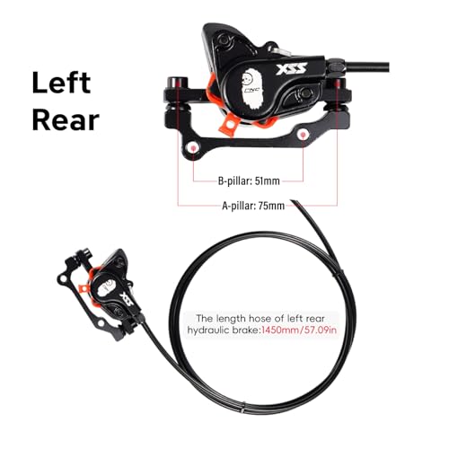 CNC MTB Hydraulic Disc Brake Set，Mountain Bike Hydraulic Disc Brakes Right Front 800mm Left Rear 1450mm Hydraulic Brake，Black - color: Black-Rear