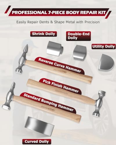 DAYUAN 7Pcs Auto Body Repair Hammer Dolly Set, Craft Panel Beating Hammer - size: Wooden Handle
