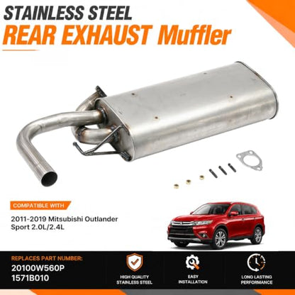 E36H Rear Exhaust Muffler for 11-19 Mitsubishi Outlander Sport 2.0L/2.4L - size: Mitsubishi Outlander 2011-2019