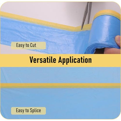 10 Rolls Pre-Taped Masking Film, 20" x 50', Static Cling HDPE Plastic