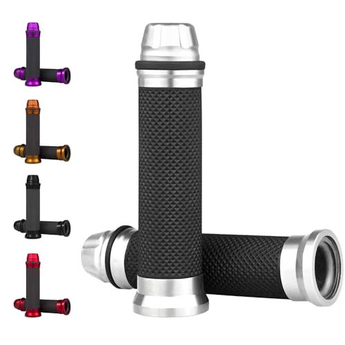 Universal Motorcycle Handlebar Grips Fits for Motorcycles with 7/8" Left Grip and 1" Right Sports Bike Chopper Cruiser Bike Etc. - color: Silver