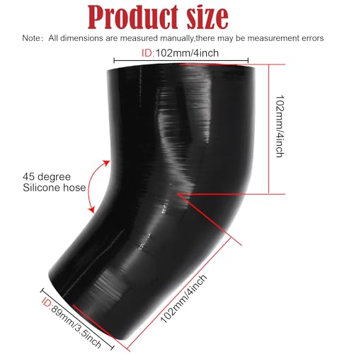 45 Degree ID 3-1/2 to 4 inches Elbow Silicone Reducer Coupler Hose 4 Ply Polyester Reinforcement with 2 Steel T Clamps for Intercooler Turbo Intake Pipe - size: 45° 3.5-4"