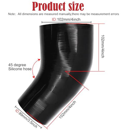 45 Degree ID 3-1/2 to 4 inches Elbow Silicone Reducer Coupler Hose 4 Ply Polyester Reinforcement with 2 Steel T Clamps for Intercooler Turbo Intake Pipe - size: 45° 3.5-4"