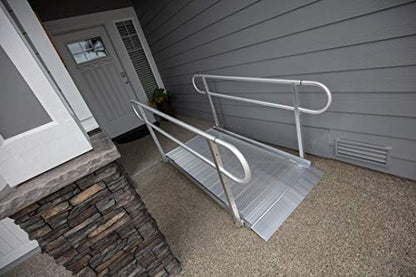 EZ-ACCESS - Portable Wheelchair Ramp and Aluminum Ramp with Handrails - Heavy Duty Mobility Device, Handicap Ramp with Textured Surface for Steps & Self-Adjusting Bottom Transition Plates - 3G 5-Foot - size: 60 Inch (Pack of 1), style: Ramp + two-line rai