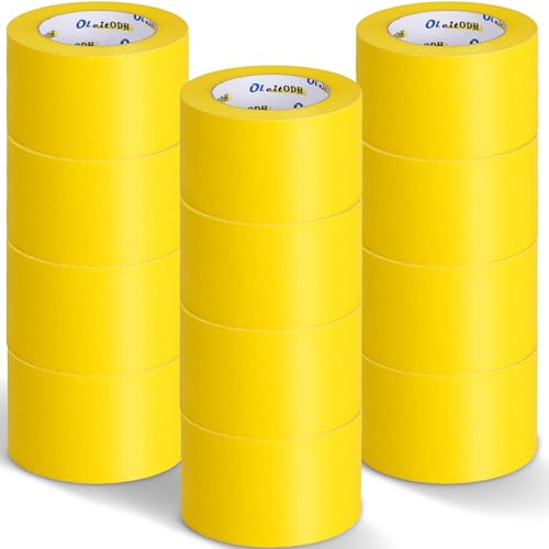 Oleitodh 12 Rolls Yellow Painters Tape Bulk 3 inch x 60 Yards, Painters Masking Tape No Residue Wall Painting Tape Artist Tape Trim Edge Finishing Tape for Wall Painting Decoration DIY Supplies - color: Yellow-12P, size: 3" x60 Yards