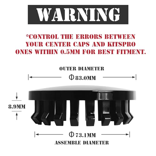 KitsPro 3.25Inch 83MM Wheel Center Caps, Pack of 4 (Gloss Black, Outer 83MM, Inner 73MM) - color: Gloss Black, size: Outer 83MM , Inner 73MM