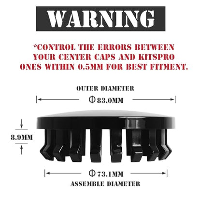 KitsPro 3.25Inch 83MM Wheel Center Caps, Pack of 4 (Gloss Black, Outer 83MM, Inner 73MM) - color: Gloss Black, size: Outer 83MM , Inner 73MM