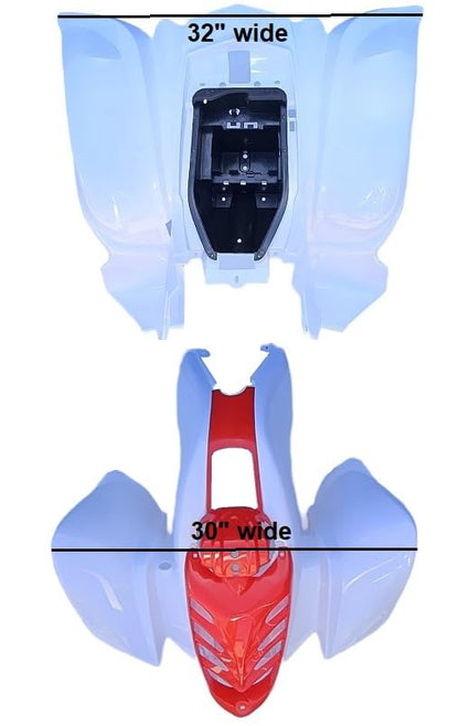 30" wide Plastic Body for Baja 90cc Hensim HS150cc Roketa 150cc Yamoto 110cc Taotao 250E Hensim 150cc Red Cat White with red nose - color: White with red nose