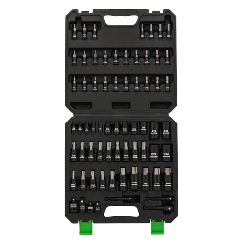 TecoTek 67-Piece Master Torx Bit Socket and External Torx Socket Set, 1/4", 3/8" and 1/2" Drive, S2 and Cr-V Steel, E4 - E24, T6 - T70, TT6 - TT70, TP8 - TP60, Includes 7PCS Socket Adapters