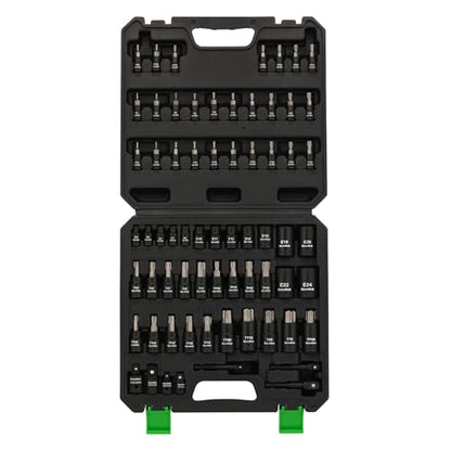 TecoTek 67-Piece Master Torx Bit Socket and External Torx Socket Set, 1/4", 3/8" and 1/2" Drive, S2 and Cr-V Steel, E4 - E24, T6 - T70, TT6 - TT70, TP8 - TP60, Includes 7PCS Socket Adapters