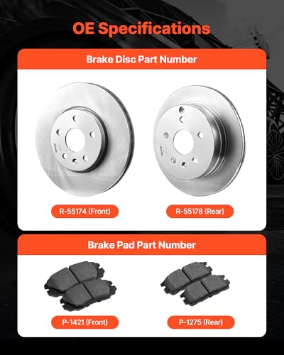 VEVOR Front and Rear Brake Kit Compatible with 2010-2017 Chevrolet Equinox, 2010-2017 GMC Terrain, Hollow Brake Rotors Ceramic Brake Pads Replacement Kit, 12.7 in Front Rotors, 12 in Rear Rotors - size: R-55174 + R-55178