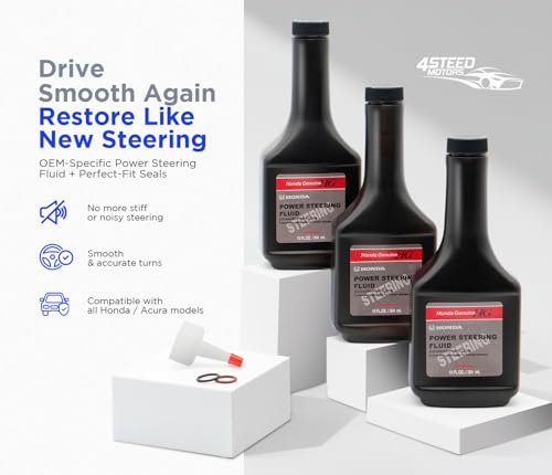 4STEED MOTORS Bundle Fit for Acura and Honda 08206-9002PE Power Steering Fluid Pack of 3 91345RDAA01 + 91370SV4000 Pump Rubber Inlet & Outlet O-Ring Seals Kit 926-157