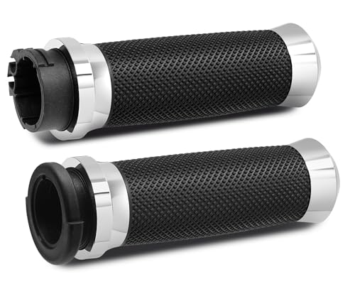 1inch Hand Grips, Cable Throttle Control Handlebar Grips Fit for Harley-Davidson ’96-’07 Touring, ’08-’13 XR, ’96-’17 Dyna (Except FXDLS), ’02-’17 VRSC, ’96-Later XL - color: Chrome