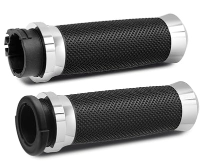 1inch Hand Grips, Cable Throttle Control Handlebar Grips Fit for Harley-Davidson ’96-’07 Touring, ’08-’13 XR, ’96-’17 Dyna (Except FXDLS), ’02-’17 VRSC, ’96-Later XL - color: Chrome