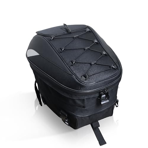 MZS Motorcycle Tail Bag, 22-38L Expandable Dual Use Storage Black - size: 38L