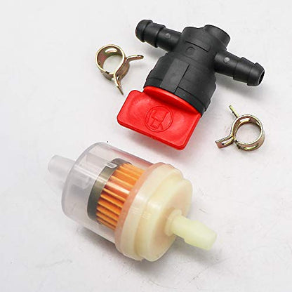 KIPA 1/4" In Line Fuel Gas Filter Shut Cut Off Valve Clamp For 494768 697947 698183 John Deere AM36141 AM107340 49019-7001 lawn mower Pack-10