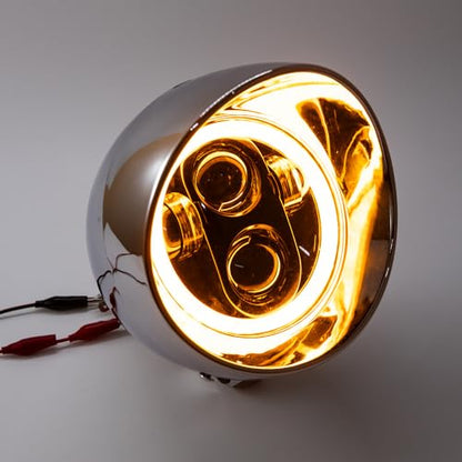 Motorcycle Headlight 5" Refit Vintage Head Lamp For Chopper Bobber Cruises Softail 883 Steed VLX 400 600 Magna 250 750 (Silver Shell)
