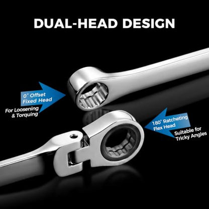 16.5" Long Flex Head Nano Ratchet Wrench & 19 Pcs 3/8" Nano Impact Sockets - size: 20-Piece