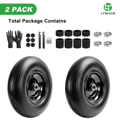 (2-Pack) 4.00-6 Wheelbarrow Tires and Wheels, 13" Pneumatic Tire with 5/8" or 3/4" Bearings, Heavy Duty Replacement Wheel for Wheelbarrow, Garden Cart, Hand Truck