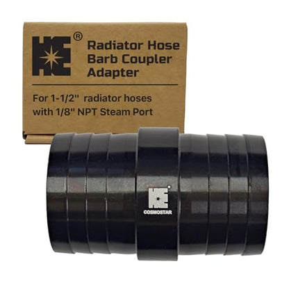 Cosmostar 1-1/2" Radiator Hose Barb Coupler Adapter with 1/8" NPT Steam Port for LS Swap – Aluminum Coolant Crossover Splice for Steam Vent Radiator Hose Fitting (Black)-NN24N02