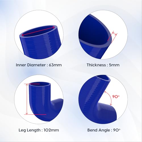 Endure 90 Degree Silicone Elbow Intake Hose 4-Ply, 2.5"(63mm) - Blue - color: Blue, size: ID - 2.5Inch(63mm)