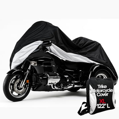 Formosa Covers XL Trike Motorcycle Cover - Cotton Windshield, Water-Resistant, All-Season, Heavy Duty - Fits Harley Davidson Triglide, Honda Gold Wing, California Sidecar, Kawasaki, Suzuki, Yamaha - size: Deluxe Trike