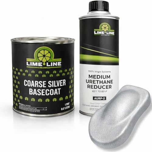 LiME LiNE Automotive Basecoat + Reducer Combo Kit - Mix 1:1 - Makes 1 Quart Sprayable - Clearcoat Required (Coarse Silver Basecoat + Reducer) - color: Coarse Silver
