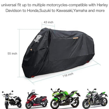 XYZCTEM Motorcycle Cover -Waterproof Outdoor Storage Bag, up to 116 inch - size: 116"