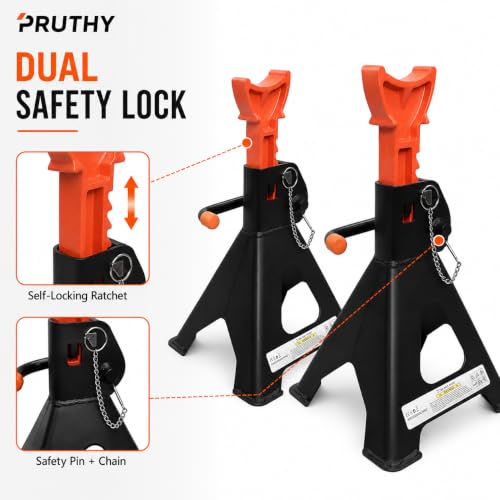 Jack Stands 3 Ton with Double Locking and Large Foot Base Car Lift Jack Stand for Lifting SUVS, 6500 lb Capacity Heavy Duty Steel 1 Pair - color: Black