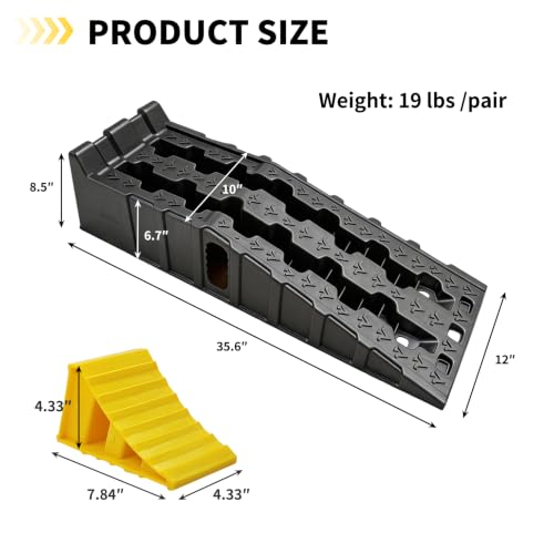 Vacallity 6.7 in Rise Car Ramps for Oil Changes with 2 Wheel chocks