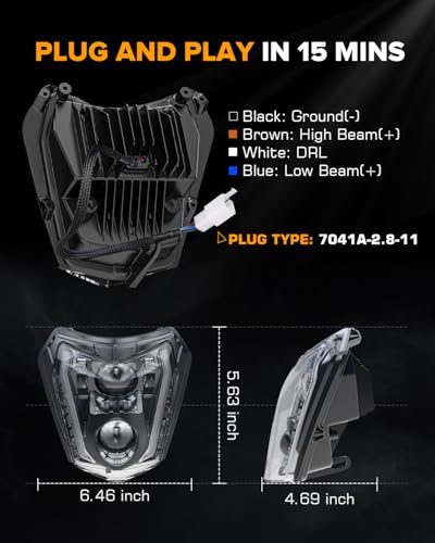 RAMJET4X4 LED Motorcycle Headlight Dirt Bike DRL Headlamp with Bezel Compatible With Motocross Pit Bike Enduro ATV Supermoto 150 250 350 450 500 SX XCW EXC SXF XC SMC R 690 - color: black A