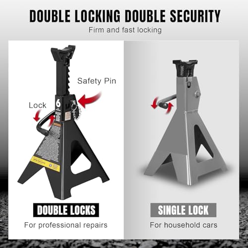 Big RED Jack Stands 6 Ton with Double Locking, 14.2-23.8 inch Adjustable Height for Lifting Cars, SUV, Van, 12000 lb Capacity, 1 Pair - size: 6t double locking black