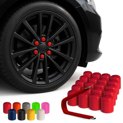 ColorLugs Vinyl Lug Nut Cover | Red | Flexible Fit Wheel Lug Nut Cap | Fits 21-23 mm | Pack of 20 | Includes Deluxe Extractor | Made in the USA - color: Red, size: 21-23 mm