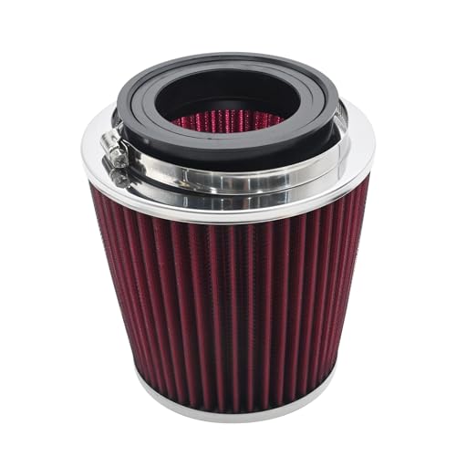 Anxingo Universal Clamp-On Air Filter for 3/3.5/4 inch High Performance Replacement Air Filter, Washable and Reusable Cone Cold Air Intake,Clamp-On Car High Flow Dry Air Kit (Red)