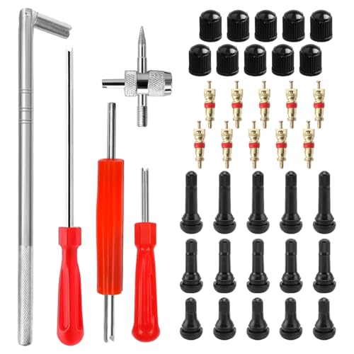 Zpana 40PCS Car Valve Stem Removal Tool Kit, 4 Way Vehicle Tire Core Puller Installer Set with 5PCS TR412 TR413 TR414, Dual Single Head Auto Tyre Repair Accessories, Universal Fit