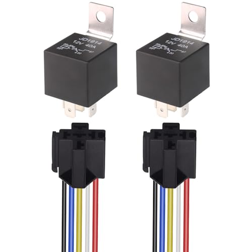 Gebildet 2pcs JD1914 Car Relay Harness 12V 40A 4 Pin SPDT 12AWG Harness Sockets with Built-in Diode for Automotive Truck Van Motorcycle Boat - style: 12V-5pin