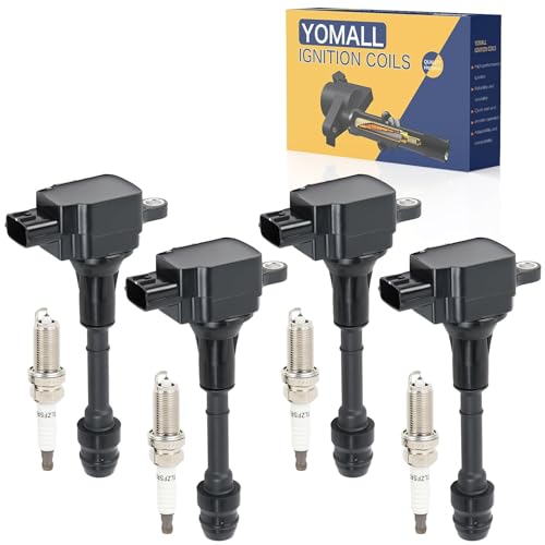 4PCS UF350 Ignition Coils + 4PCS 4469 Iridium Spark Plugs Ignition Coils Pack Fits for 2002-2006 Altima, 2002-2006 Sentra 2.5L, Coil Pack Set Aftermarket Parts - size: UF350 Ignition Coils Pack