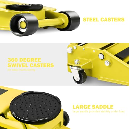 DNA Motoring Low Profile Hydraulic Trolley Service/Floor Jack, 3 Ton (6000 lbs) Capacity Heavy Duty Hydraulic Car Jack, Lifting Range 3"-20", Yellow, TOOLS-00475-YL - color: Yellow, style: 3 ton