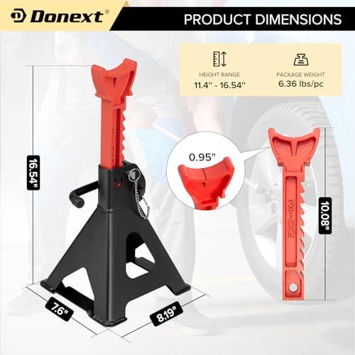 Jack Stands 3 Ton (6,500 lb) Capacity Steel Double Locking, 1 Pair Black and Red Lifting Stand Adjustable Jack Stands - color: Red / Black