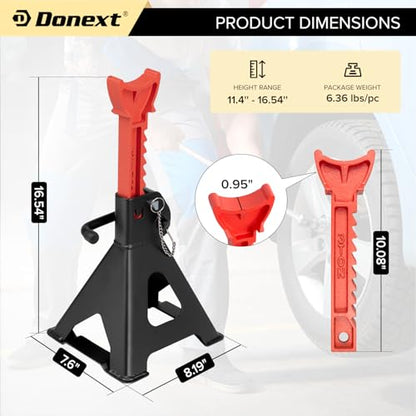 Jack Stands 3 Ton (6,500 lb) Capacity Steel Double Locking, 1 Pair Black and Red Lifting Stand Adjustable Jack Stands - color: Red / Black