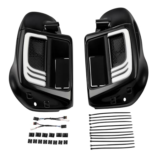 Green-L Lower Vented Leg Fairings with 6.5" Speakers and LED Turn Signals Light Kit Fit for Harley Touring Road King Street Glide Electra Glide Ultra 2014-2024 - color: Gloss Black w/ Speakers