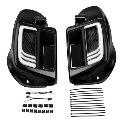 Green-L Lower Vented Leg Fairings with 6.5" Speakers and LED Turn Signals Light Kit Fit for Harley Touring Road King Street Glide Electra Glide Ultra 2014-2024 - color: Gloss Black w/ Speakers