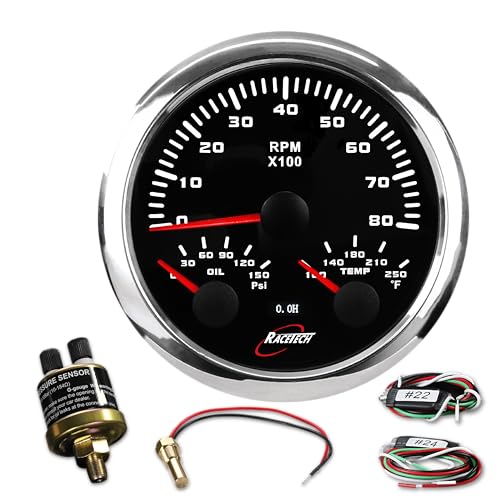 RACETECH 85mm 3in1 Tachometer Oil Pressure Water Temp Gauge - Black Dial - color: Black, size: 3in1 Tachometer Oil Pressure Water Temp