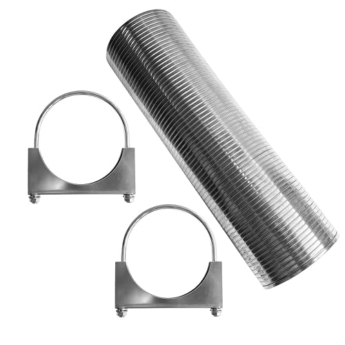 4" ID x 16.5" Length Universal T304 stainless steel Exhaust Flex Pipe with 2x Metal Steel U Bolt Clamps - size: 4'' x 16''+ 2 x U Bolt